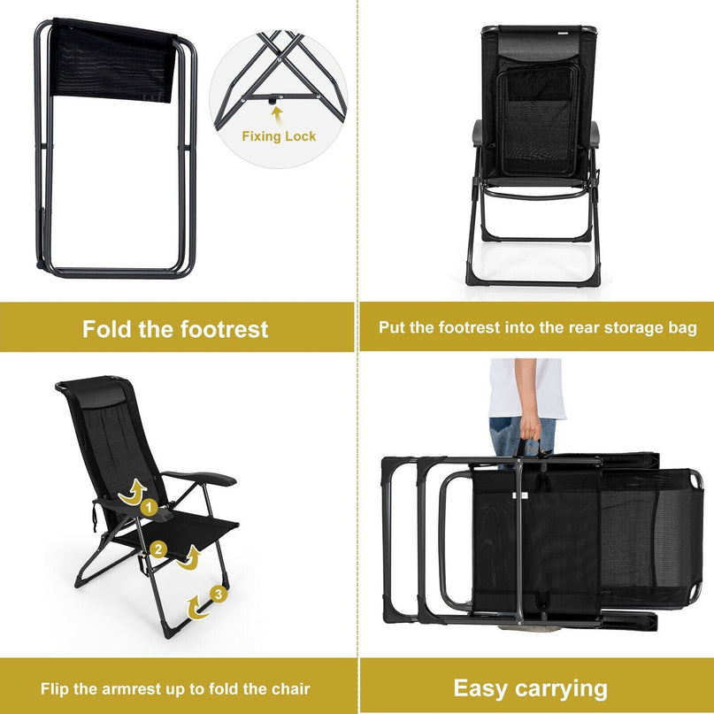 Giantex 2 Pcs Folding Patio Chairs, 2 PCS Footrest, Portable Sling Chairs (Black)