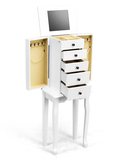 Jewelry Cabinet Armoire Storage Chest with Flip Top Mirror