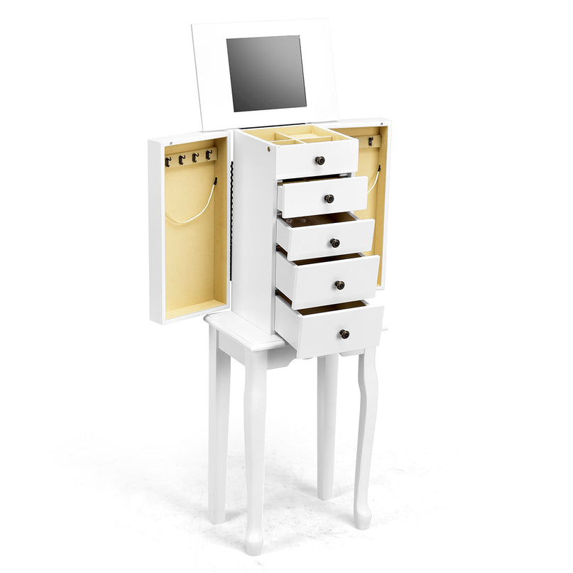 Jewelry Cabinet Armoire Storage Chest with Flip Top Mirror