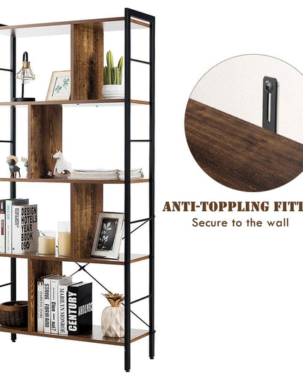 4-Tier Bookshelf, Industrial Style Bookcase with Metal Frame (Rustic Brown) - Giantexus