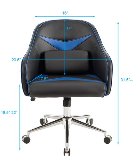 Giantex PU Leather Gaming Chair, Adjustable Height Mid-back Armchair w/ Massage Lumbar Pillow