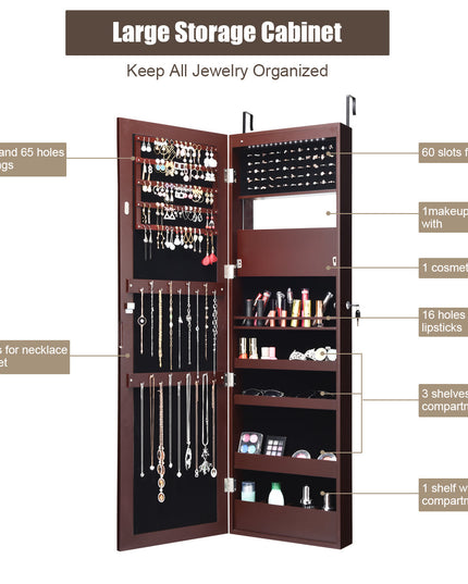 15 LEDs Wall Door Mounted Jewelry Armoire with Mirror - Giantex