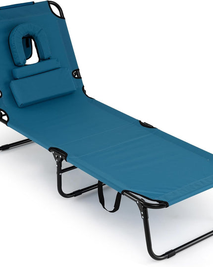 Chaise longue de bronzage pliante Giantex – Chaise de patio réglable avec trou pour le visage