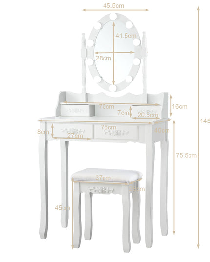 Makeup Dressing Table w/Lighted Oval Mirror and Touch Switch