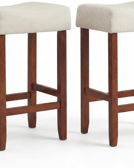 Giantex Bar Height Bar Stools Set of 2/4 - Backless Saddle Barstools with Nailhead Linen Foam Seat