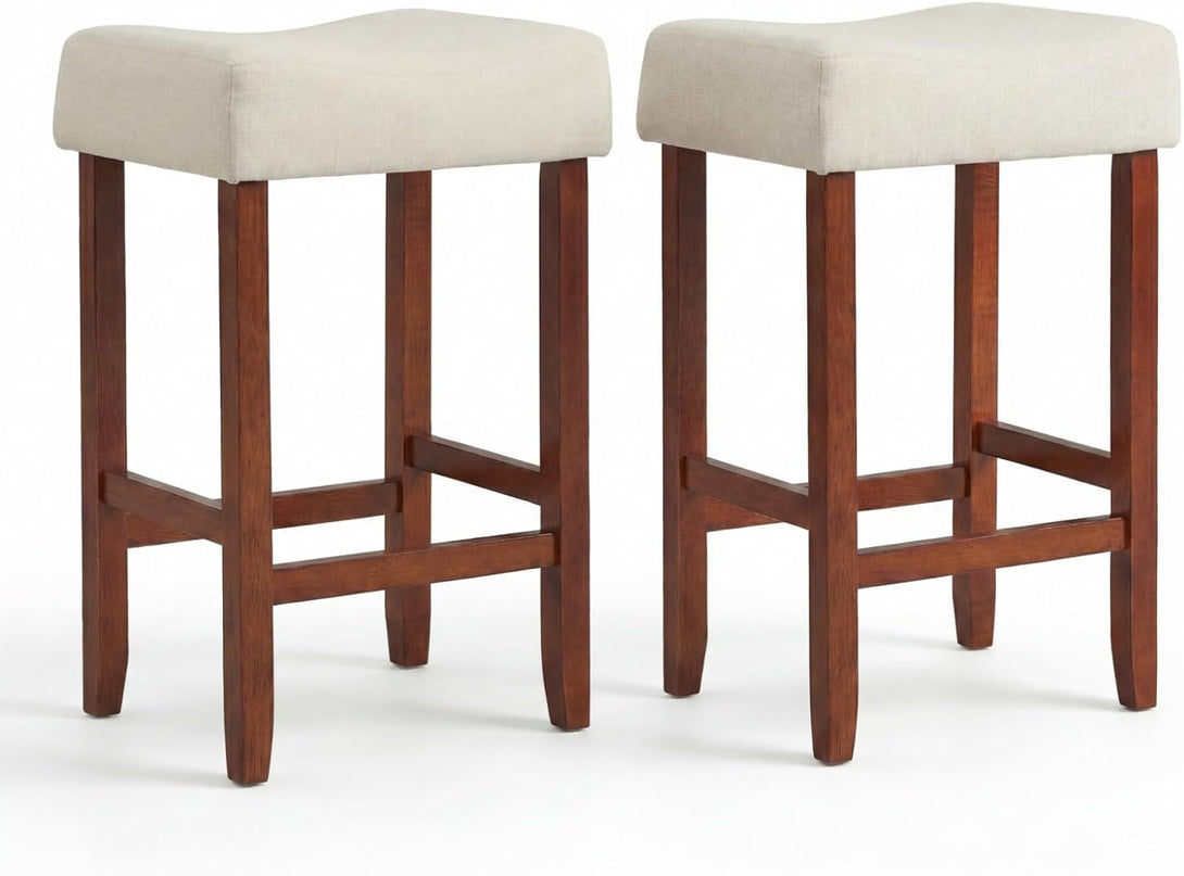 Giantex Bar Height Bar Stools Set of 2/4 - Backless Saddle Barstools with Nailhead Linen Foam Seat
