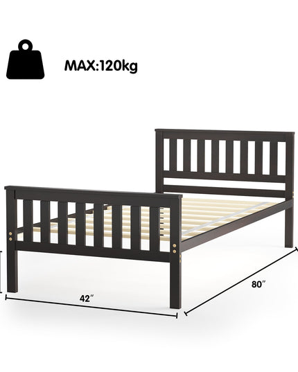 Easy Assembly Twin Size Wood Platform Bed with Headboard