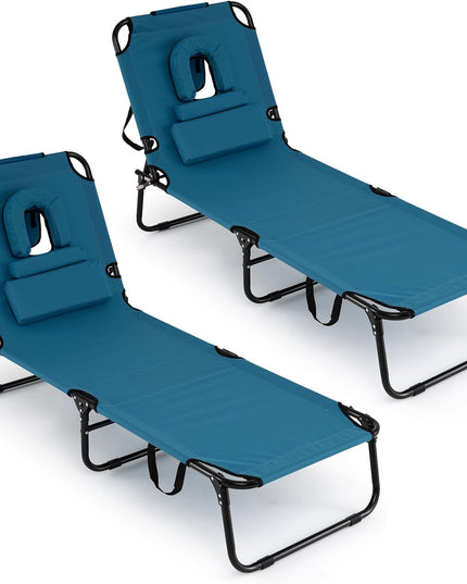 Chaise longue de bronzage pliante Giantex – Chaise de patio réglable avec trou pour le visage