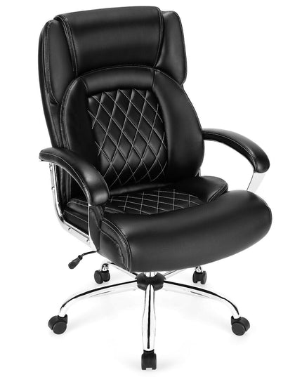 500LBS Leather Office Chair, Height Adjustable Big and Tall Executive Chair - Giantexus