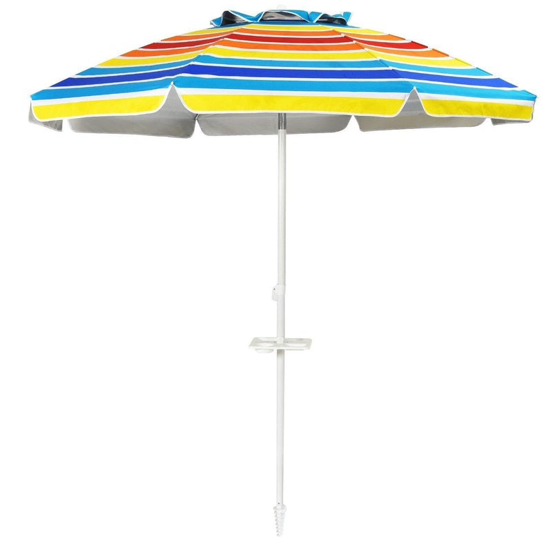 Giantex 7.2 Ft Beach Umbrella, Patio Sunshade Umbrella with Sand Anchor & Cupholder - Giantexus