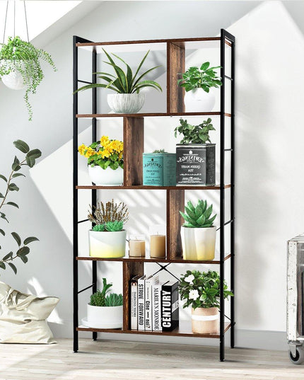 4-Tier Bookshelf, Industrial Style Bookcase with Metal Frame (Rustic Brown) - Giantexus