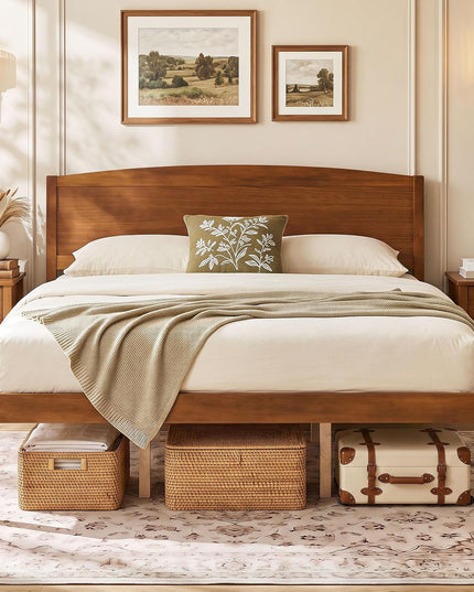 Giantex Twin/Queen/King/Full Size Wooden Bed Frame with Curved Headboard
