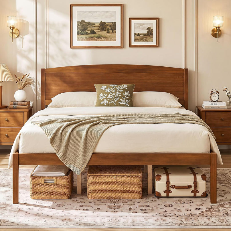 Giantex Twin/Queen/King/Full Size Wooden Bed Frame with Curved Headboard
