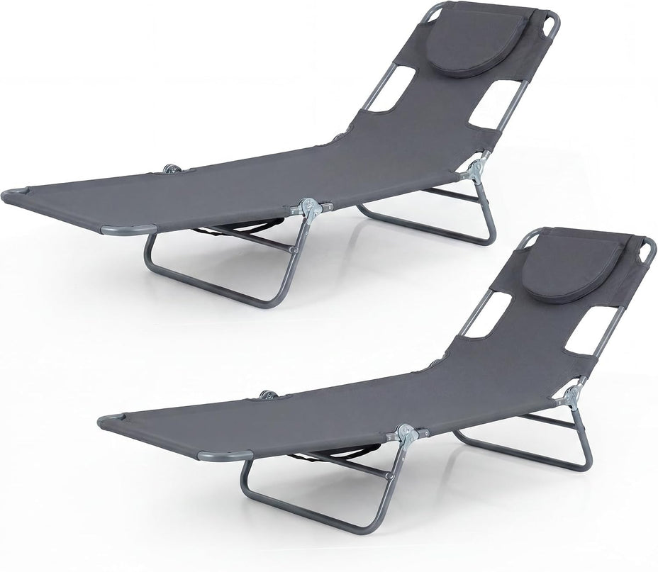 Giantex Folding Tanning Chair with Face Hole& 5-Position Adjustable Backrest (1/2)