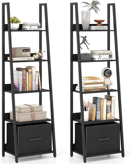 Giantex Modern Freestanding 5-Tier Ladder Bookshelf with Removable Fabric Drawer