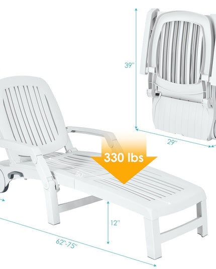 Chaise Lounge Outdoor,Foldable Sun Lounger with Wheels - Giantexus