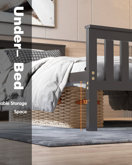 Easy Assembly Twin Size Wood Platform Bed with Headboard
