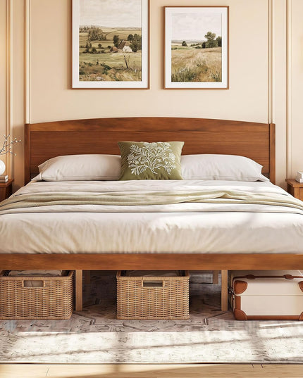 Giantex Twin/Queen/King/Full Size Wooden Bed Frame with Curved Headboard