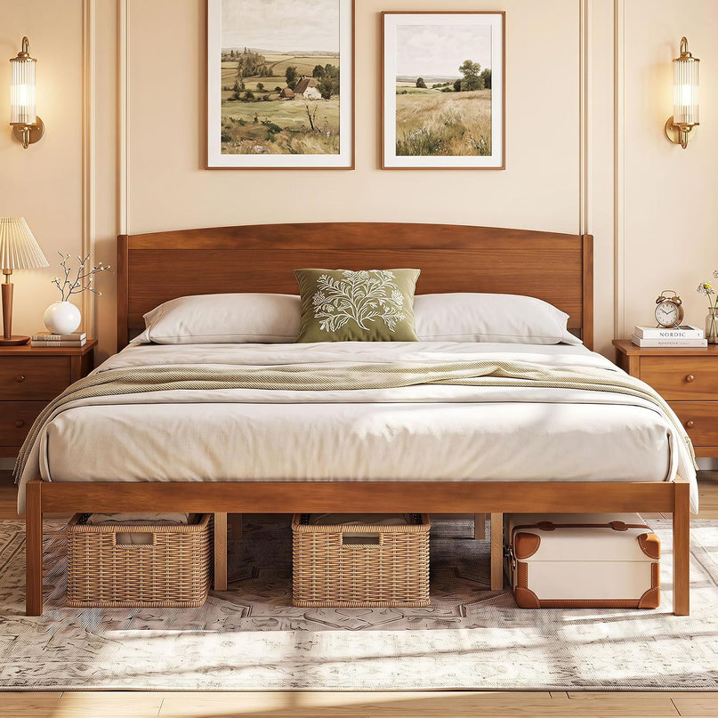 Giantex Twin/Queen/King/Full Size Wooden Bed Frame with Curved Headboard