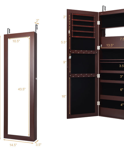 15 LEDs Wall Door Mounted Jewelry Armoire with Mirror - Giantex