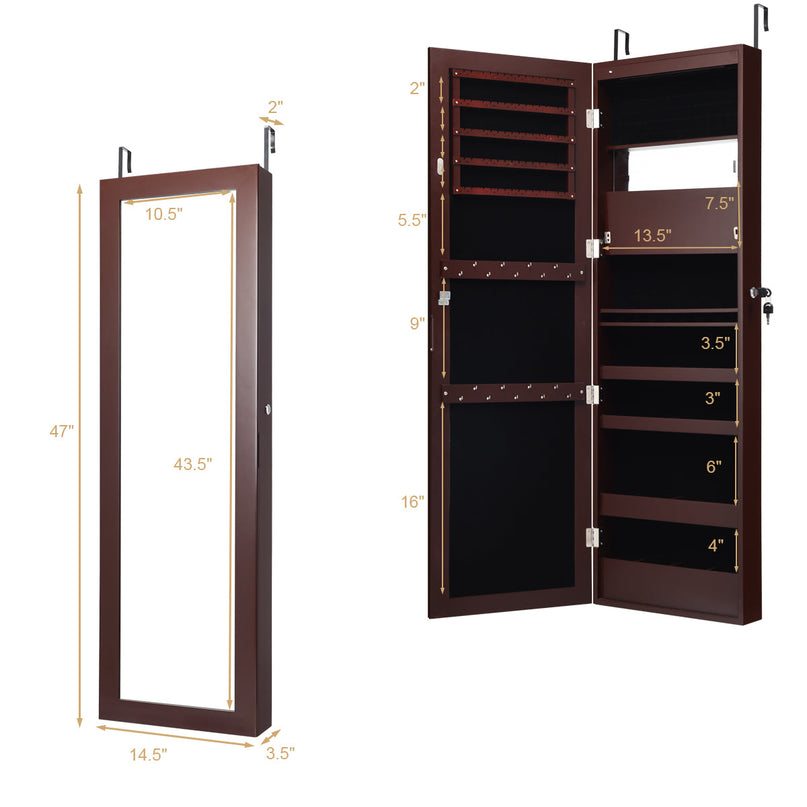 15 LEDs Wall Door Mounted Jewelry Armoire with Mirror - Giantex