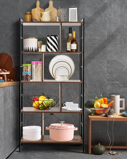 4-Tier Bookshelf, Industrial Style Bookcase with Metal Frame (Rustic Brown) - Giantexus