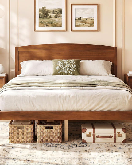 Giantex Twin/Queen/King/Full Size Wooden Bed Frame with Curved Headboard