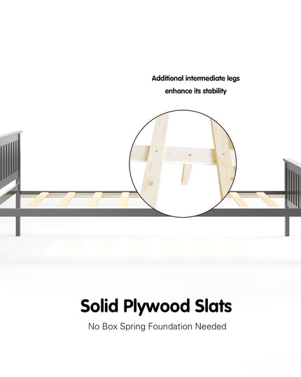 Easy Assembly Twin Size Wood Platform Bed with Headboard