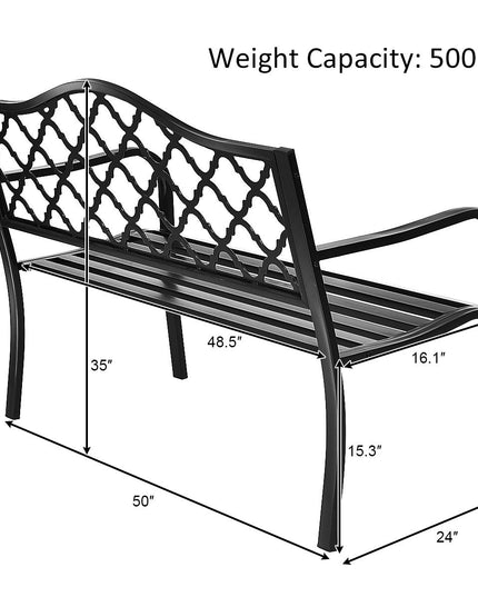 Giantex 50" Patio Garden Bench Loveseats Park Yard Furniture (Black Style 1)
