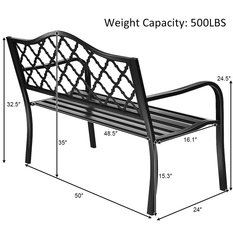 Giantex 50" Patio Garden Bench Loveseats Park Yard Furniture (Black Style 1)