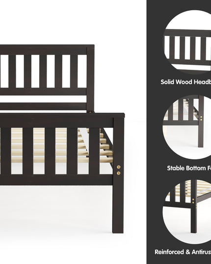 Easy Assembly Twin Size Wood Platform Bed with Headboard