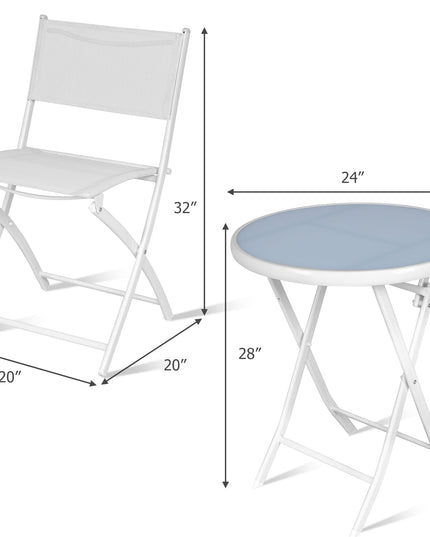 Giantex Bistro Table Set, 3 Piece Patio Bistro Set, Outdoor Folding Table and Chairs