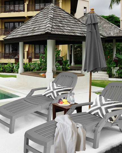 Chaise Lounge Outdoor,Foldable Sun Lounger with Wheels - Giantexus