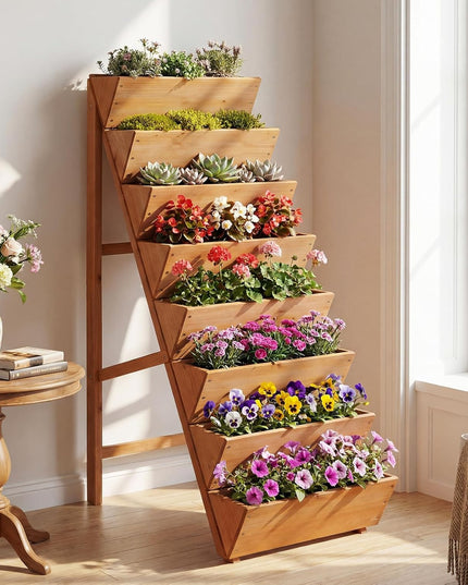 Giantex 8-Tier Wooden Vertical Raised Garden Bed with Legs for Herbs Vegetables Fruits (1/2)