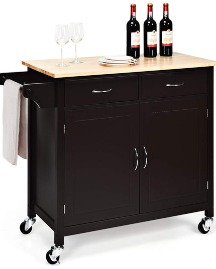 Giantex Kitchen Island, Rolling Kitchen Cart, Wood Counter Top, Bar Dining Room Organizer Furniture, White