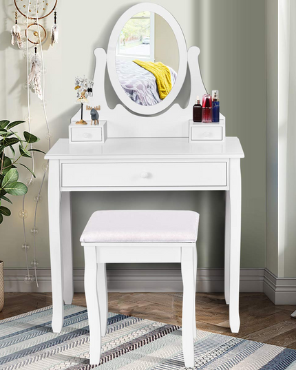 Giantex Vanity Set with Oval Mirror and Cushioned Stool