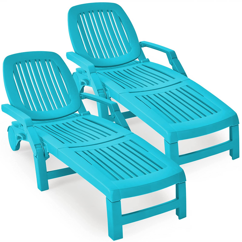 Chaise Lounge Outdoor,Foldable Sun Lounger with Wheels