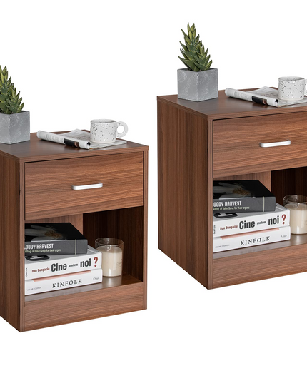 Giantex Nightstand w/Drawer, 2-Tier Wooden Bedside Table, Black