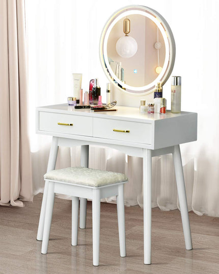 CHARMAID Vanity Set with Touch Screen Dimming Lighted Mirror - Giantexus