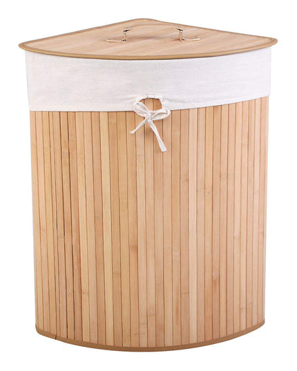 Giantex Corner Laundry Hamper with Lid, Bamboo Laundry Basket with Removable Liner and Handle