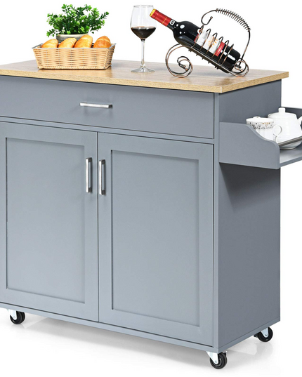 Giantex Kitchen Island, Rolling Kitchen Cart with Spice and Towel Rack, Large Drawer & 2-Door Storage Cabinet