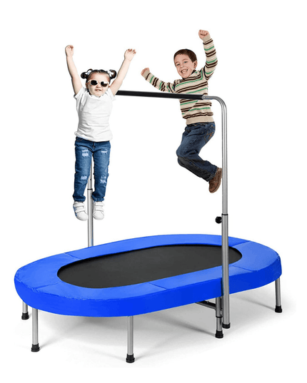 Mini Trampoline, 2 Persons Foldable Fitness Trampoline w/ 5 Levels Height Adjustable Handle, Max Load 330LBS - Giantexus
