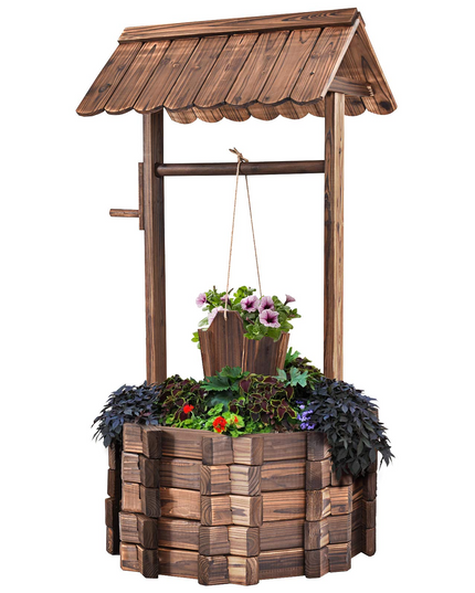Giantex Outdoor Wooden Wishing Well with Hanging Bucket