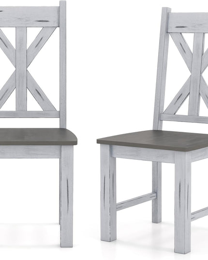 Giantex Retro Wooden Dining Chairs Set, Farmhouse Kitchen Chairs w/Rubber Wood Frame, Elegant Hollowed Backrest