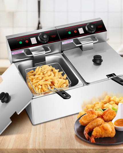 Giantex 3400W Commercial Deep Fryer Dual Tank, 12.8QT Stainless Steel Electric Deep Fryer with 2 Baskets
