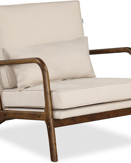Giantex Mid Century Modern Accent Chair, Upholstered Armchair with Pillow, Rubber Wood Armrests & Legs
