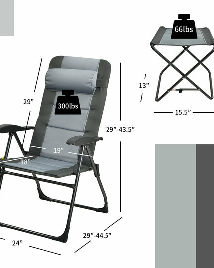 Giantex Set of 2 Patio Dining Chairs with Ottoman, Folding Recliner Chairs (Grey)