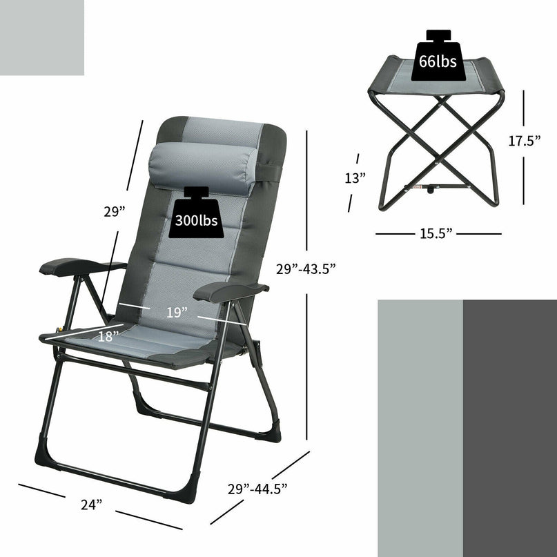 Giantex Set of 2 Patio Dining Chairs with Ottoman, Folding Recliner Chairs (Grey)