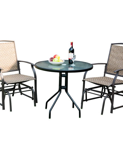 Giantex 3PCS Patio Swing Glider Set with One Glass Table W/Umbrella Hole & Two Rocking Chairs 3 -Piece