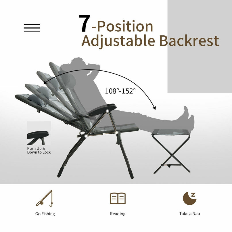 Giantex Set of 2 Patio Dining Chairs with Ottoman, Folding Recliner Chairs (Grey)